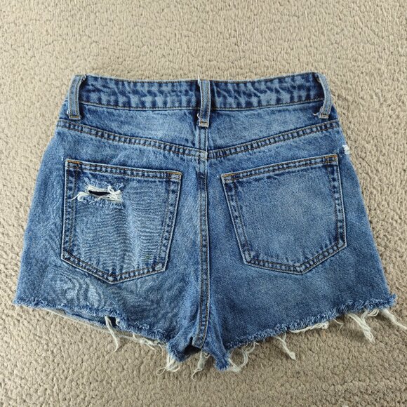 Bridge by Gly Denim Shorts Womens 24 Blue Distressed High Rise Mom Fit Raw Hem - Picture 8 of 13